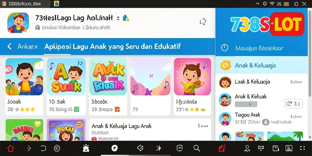 Antarmuka aplikasi 738SLOT yang cerah dan menarik untuk anak-anak.