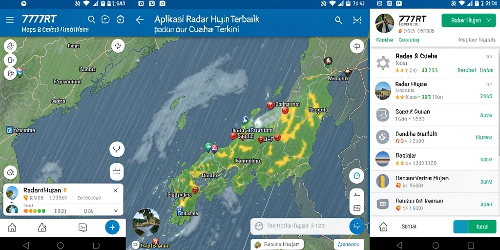 Tampilan antarmuka aplikasi Radar Hujan 777RT yang interaktif dan informatif.