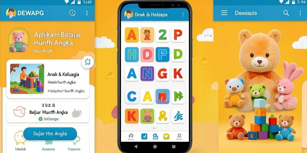 Tampilan antarmuka DEWAPG dengan fitur belajar huruf dan angka.