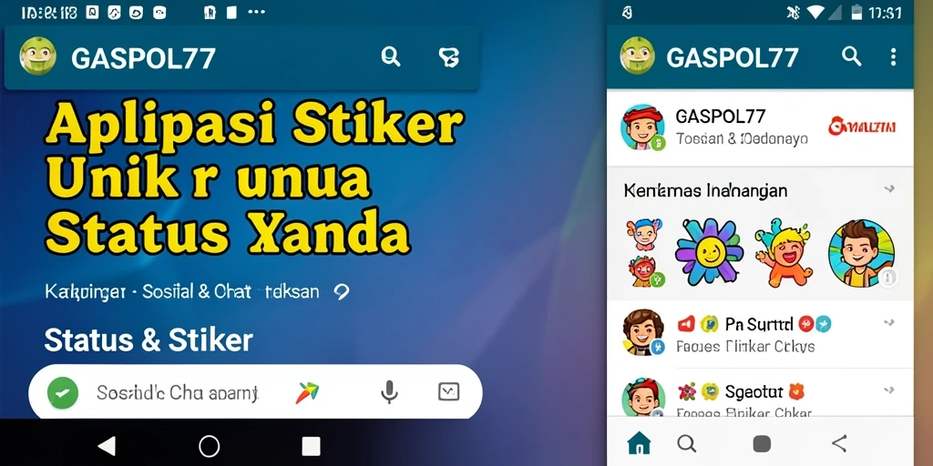 Screenshot antarmuka GASPOL77 dengan berbagai stiker menarik.