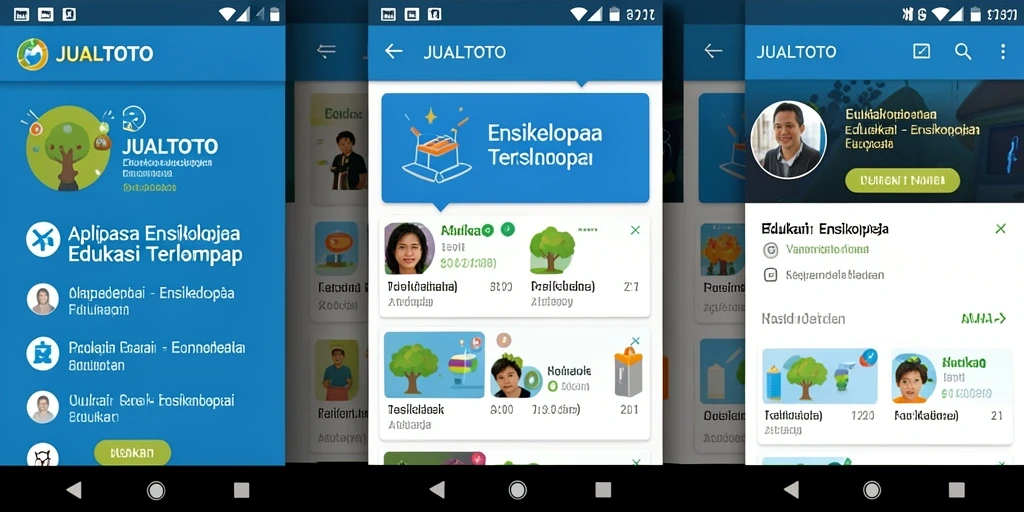 Antarmuka utama aplikasi JUALTOTO yang menampilkan berbagai topik ensiklopedia.