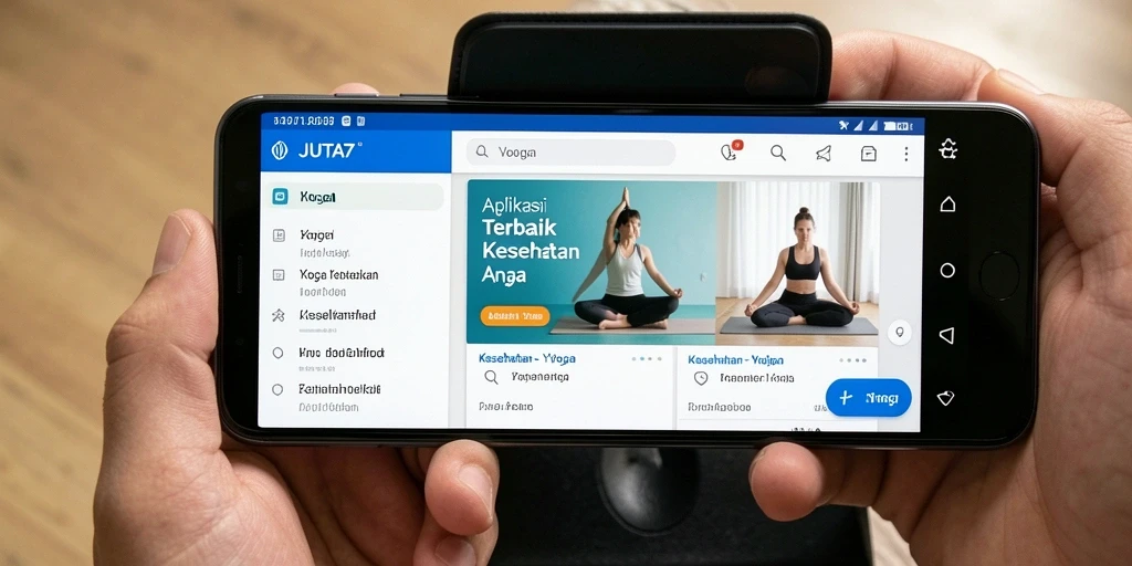 Tampilan antarmuka aplikasi JUTA7 dengan berbagai latihan yoga.