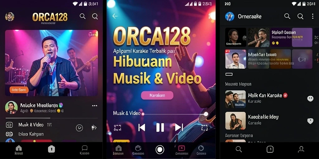 Tampilan antarmuka aplikasi ORCA128 yang menarik dengan fungsi karaoke.